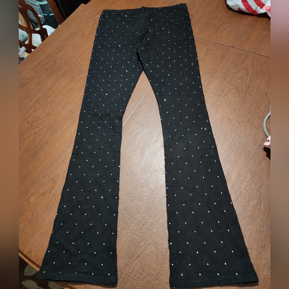 Fashion Nova Mens I Be Jeweled Stacked Flare Black Jeans Pants - Picture 8 of 9